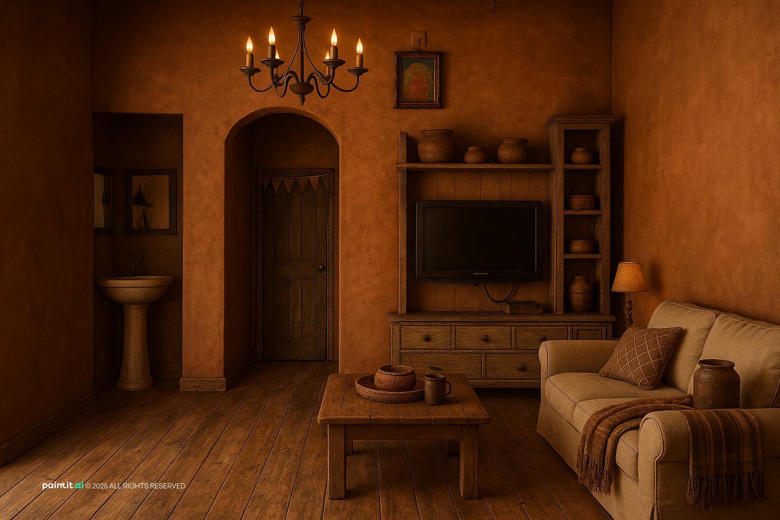 Rustic Burnt Orange Living Room: Design Inspiration | Paintit.ai - 6