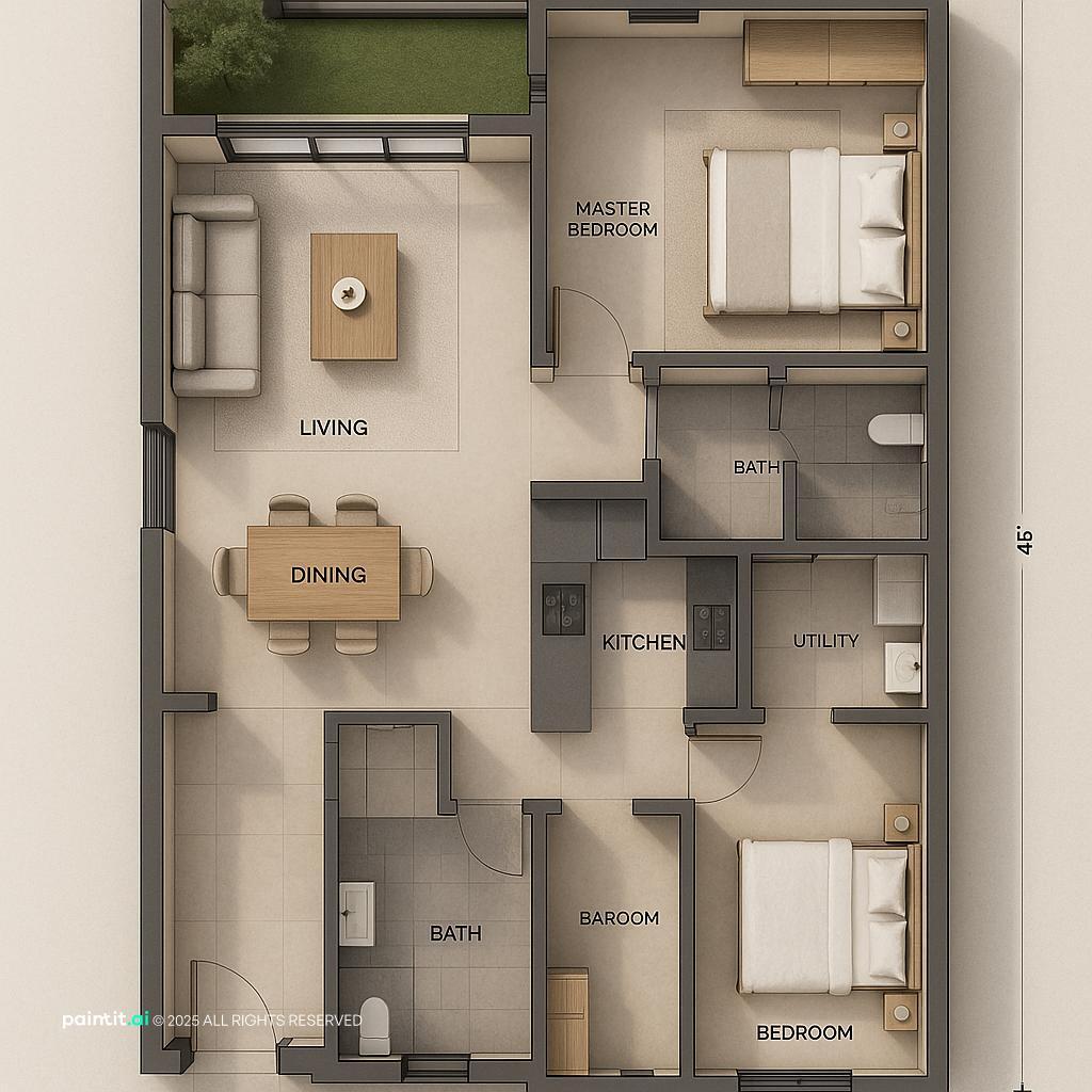 Modern Andhra Style Home Design Plan with a small zen living room.