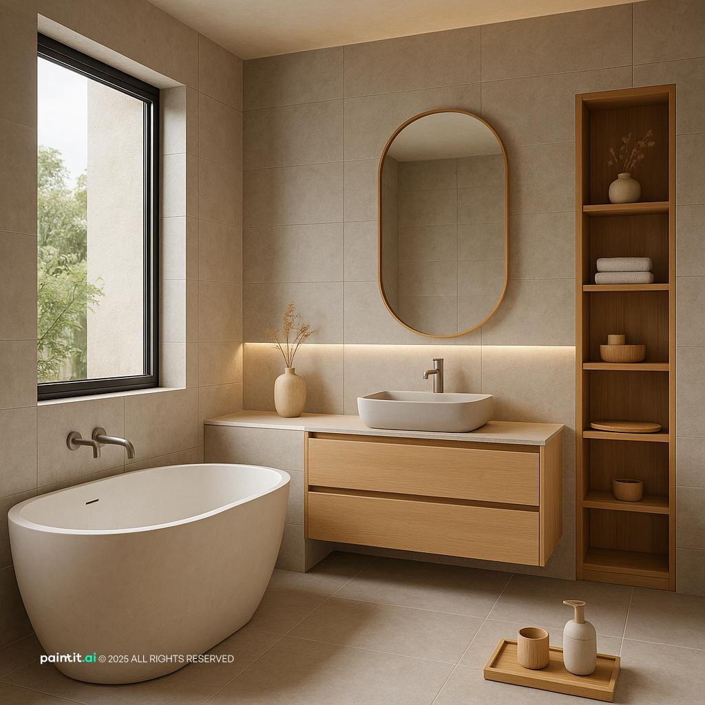 Serene Japandi Bathroom with Soft Neutrals for Muji Style Interior Design