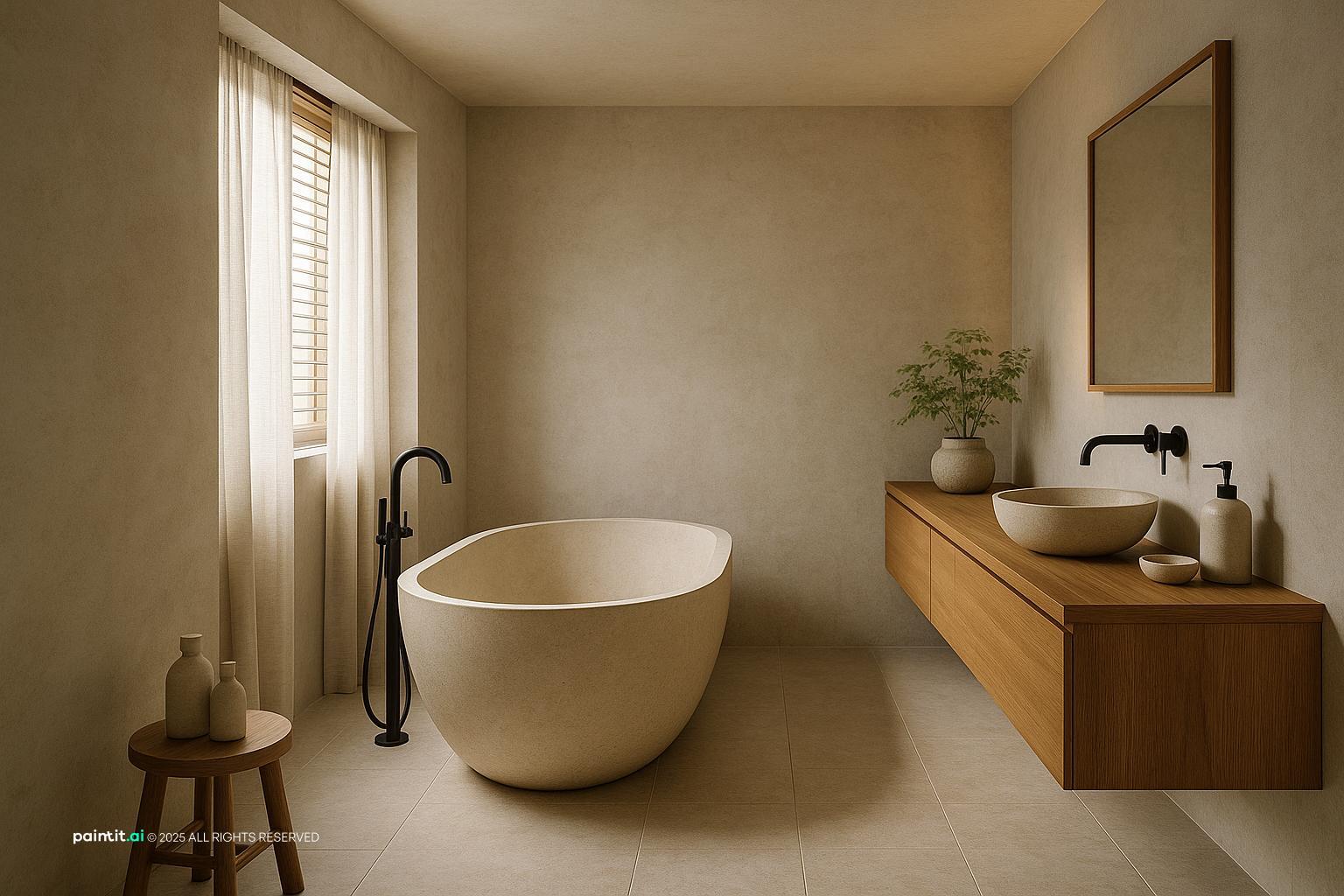 Serene Japandi Bathroom Design with Simple Lines for Muji Style Interior Design