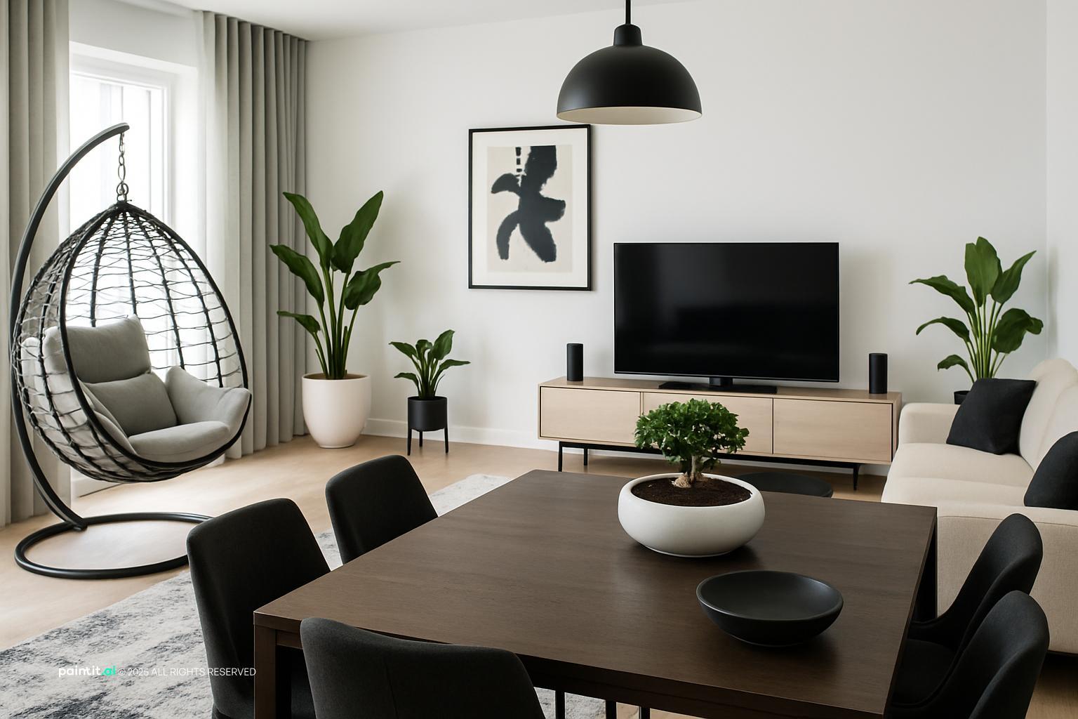 Zebra Shades Living Room - Modern Window Treatments | Paintit.ai - 26