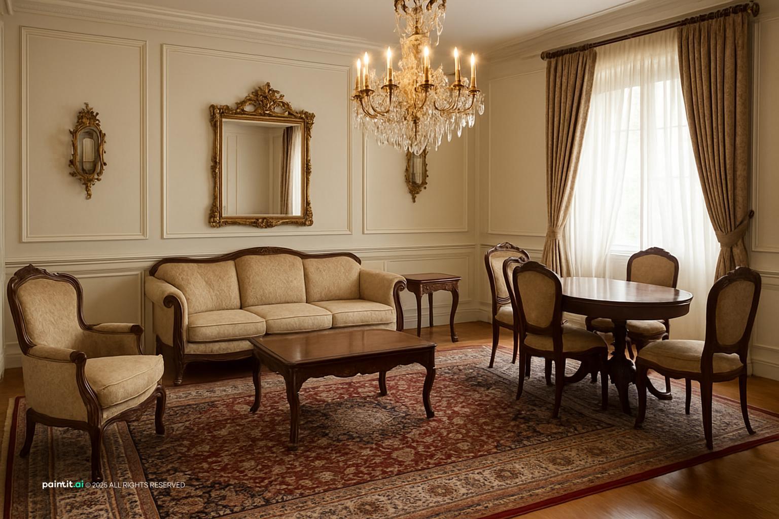 Luxury Classic Living Room Design with daylight and beige and a calm living room atmosphere.