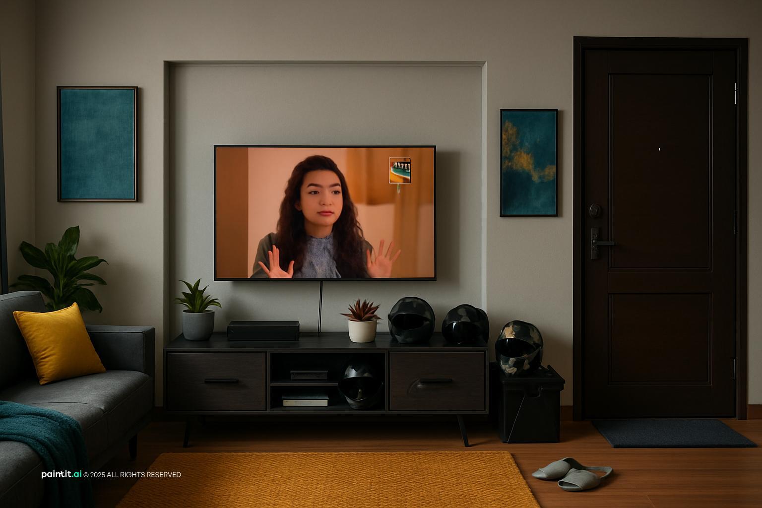 Yellow and Turquoise Living Room - Design Ideas | Paintit.ai - 19