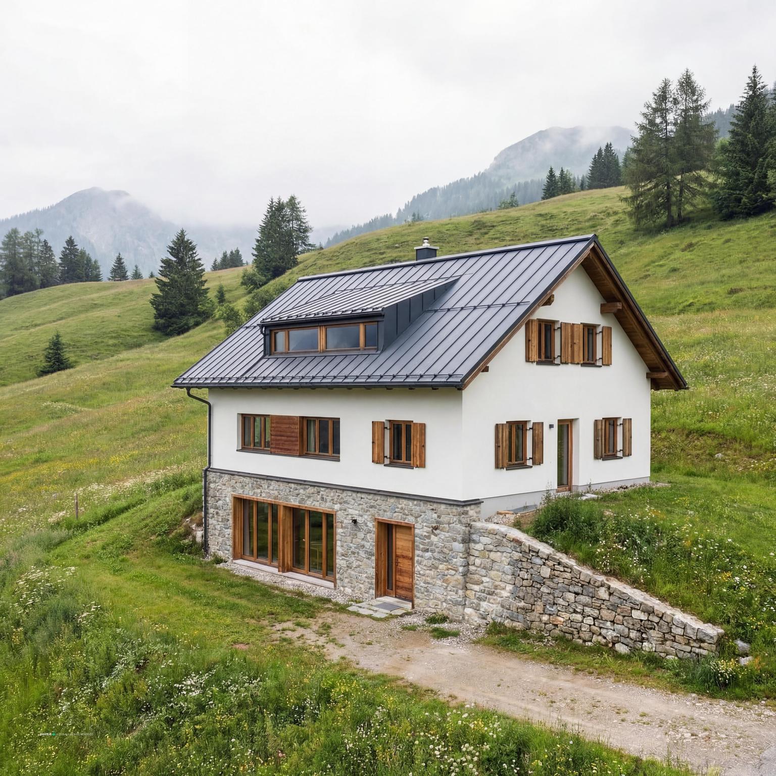 Mountain House Interior with soft natural palette and layered textiles