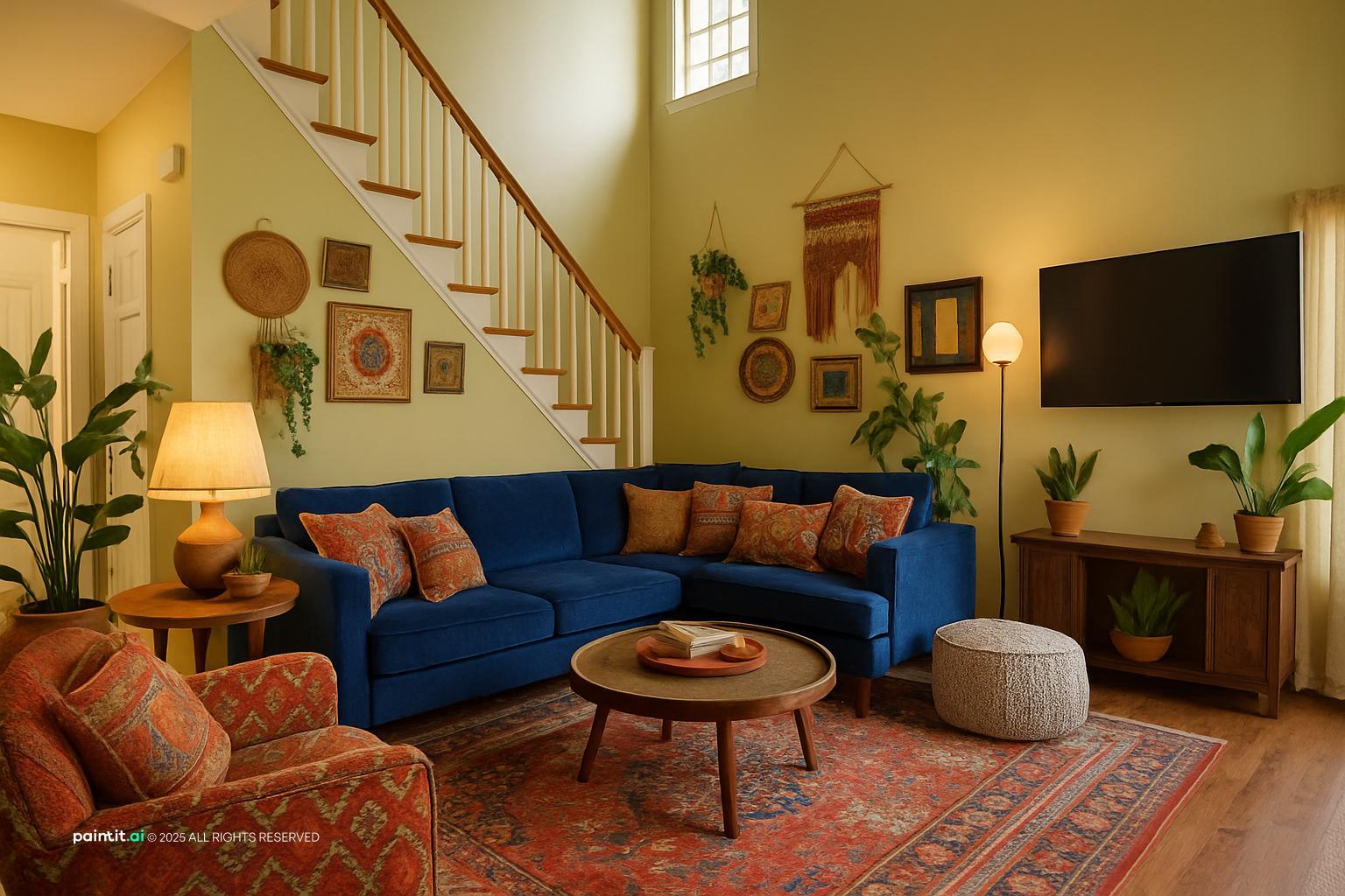 Navy Blue and Burnt Orange Living Room - Design Ideas | Paintit.ai - 11