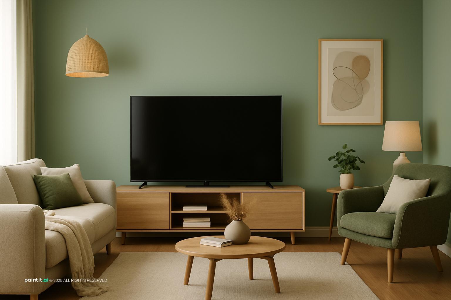 White Living Room with Green Accents - Design Inspiration | Paintit.ai - 8