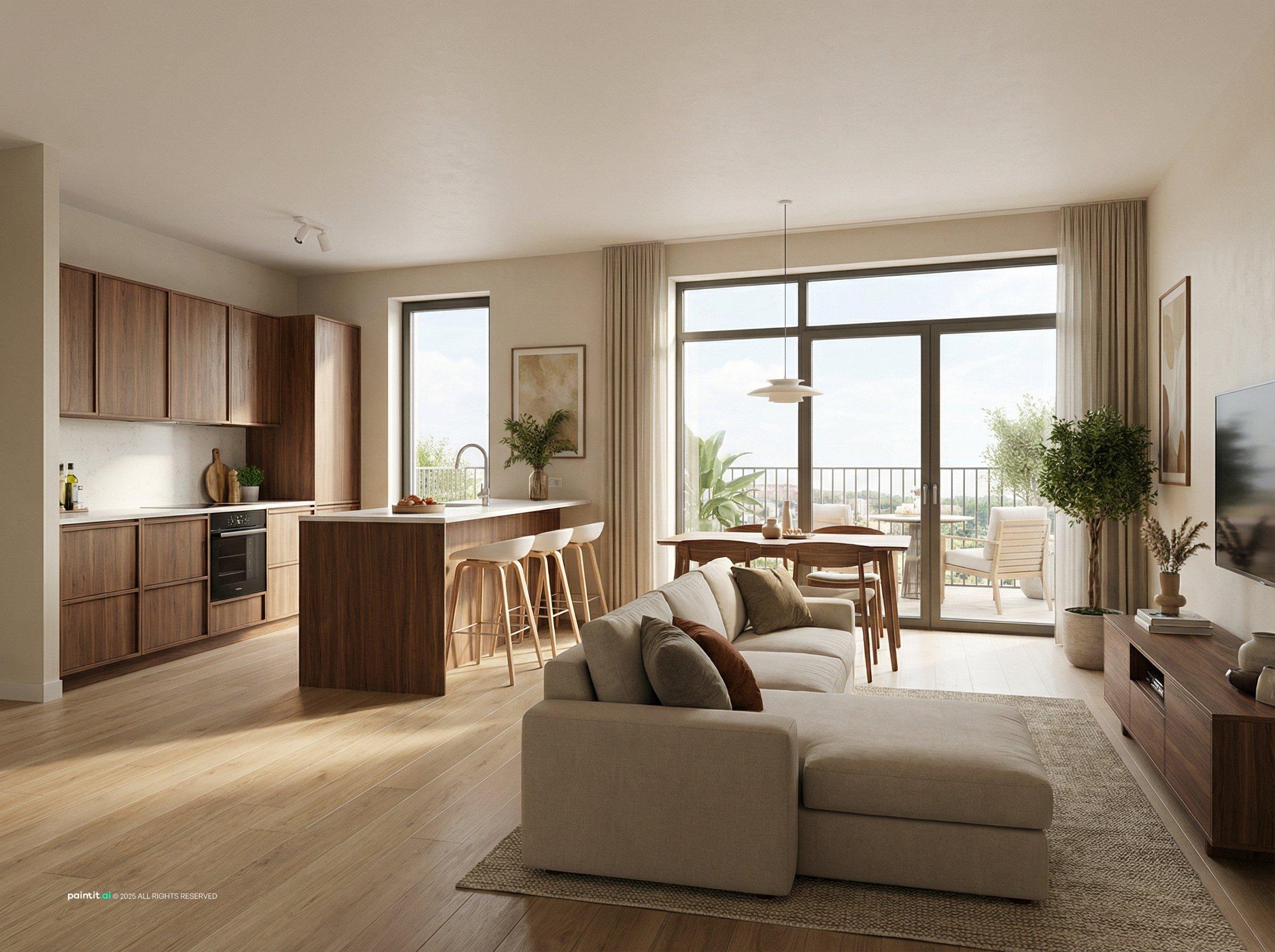 White Kitchen and Living Room: Elegant Interiors | Paintit.ai - 9