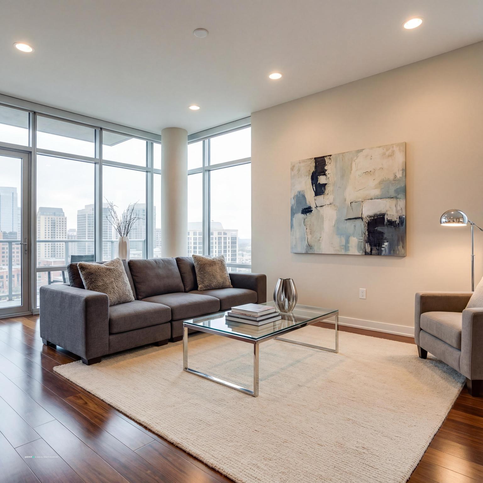 Sleek contemporary yellow living room design with clean lines, minimalist aesthetic, and a vibrant yet refined golden hue.