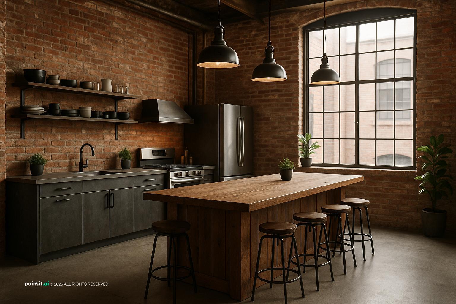 Kitchen with Exposed Brick 4 for New York Loft Style Interior Design