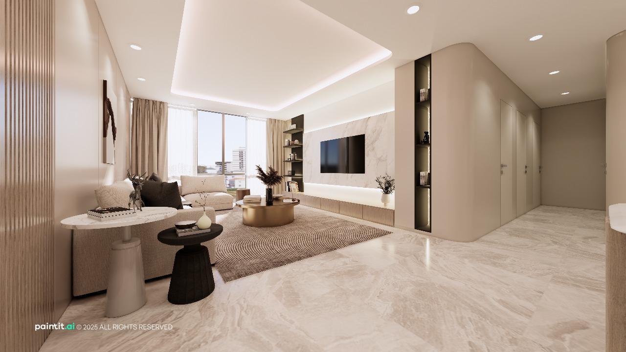White Marble Living Room - Elegant Design Concepts | Paintit.ai - 1