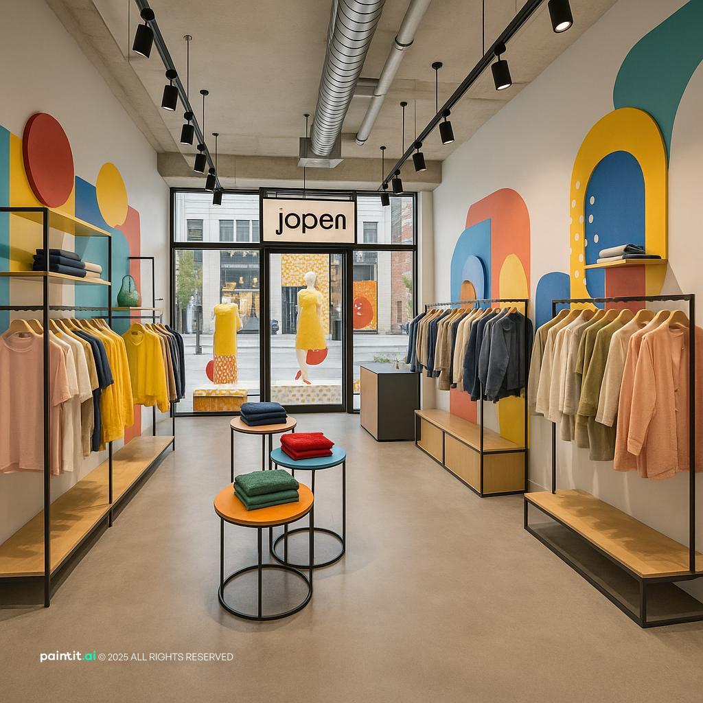 Modern retail boutique with lighting and display rails