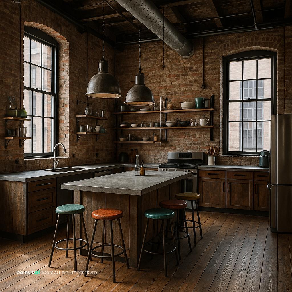 Edgy Industrial Loft Kitchen Design for New York Loft Style Interior Design