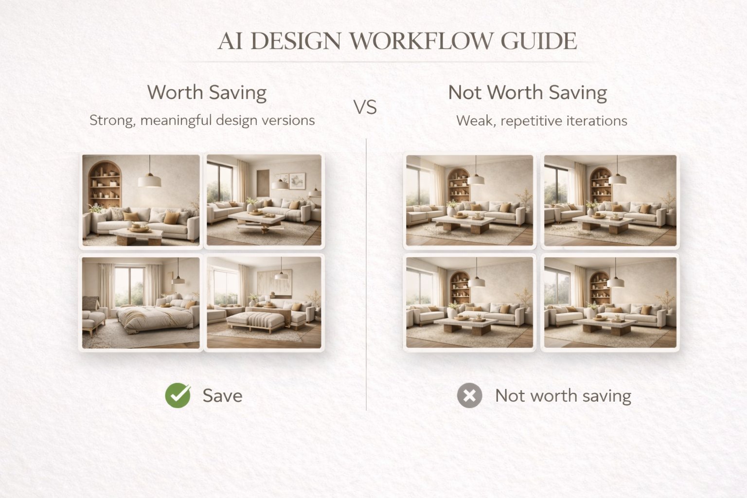 Comparison showing which design versions are worth saving and which are not