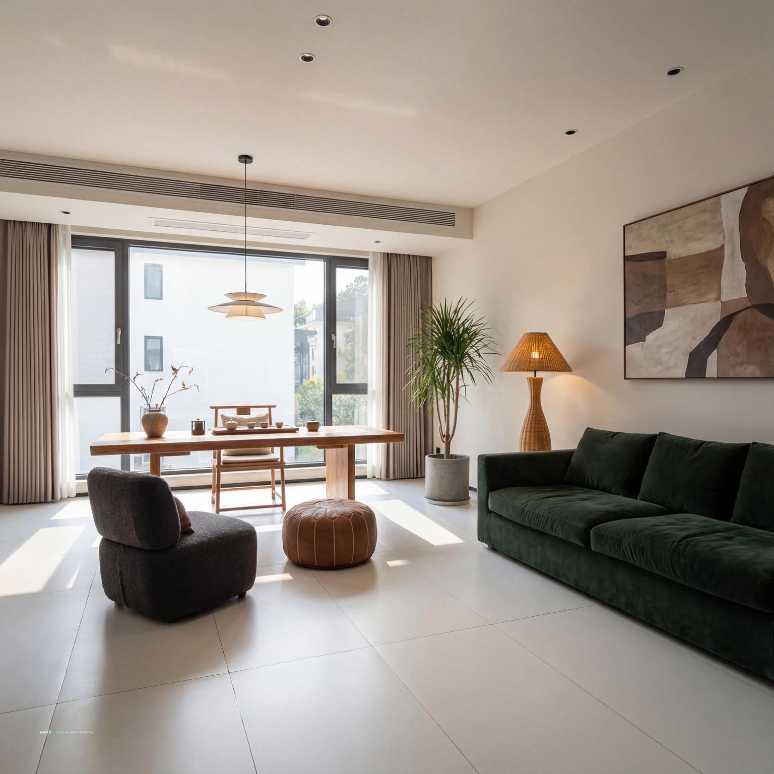 Staging an elegant modern living room: sophisticated furniture, balanced layout, and a refined aesthetic to appeal to discerning tastes.