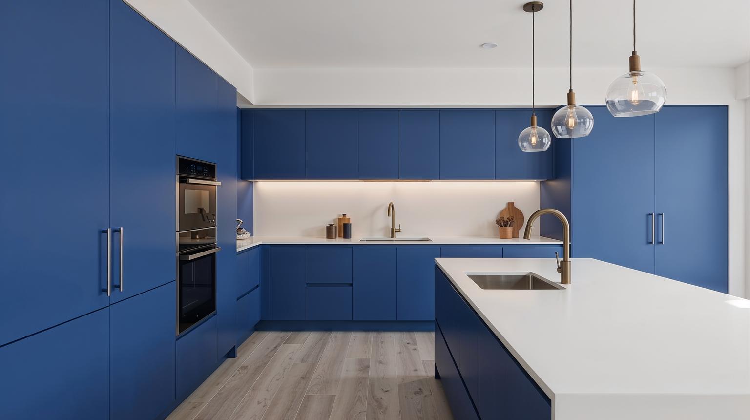 Minimalist Royal Blue and White Kitchen