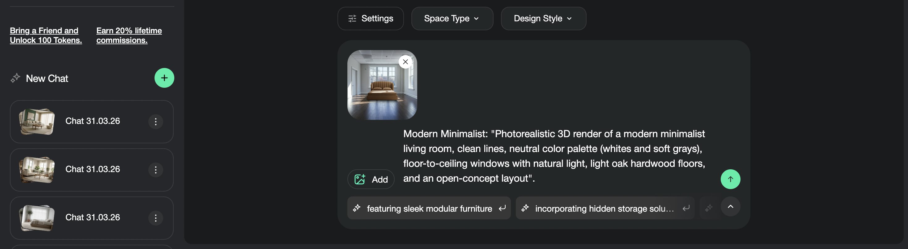 Empty room prompt cards paired with furnished room examples