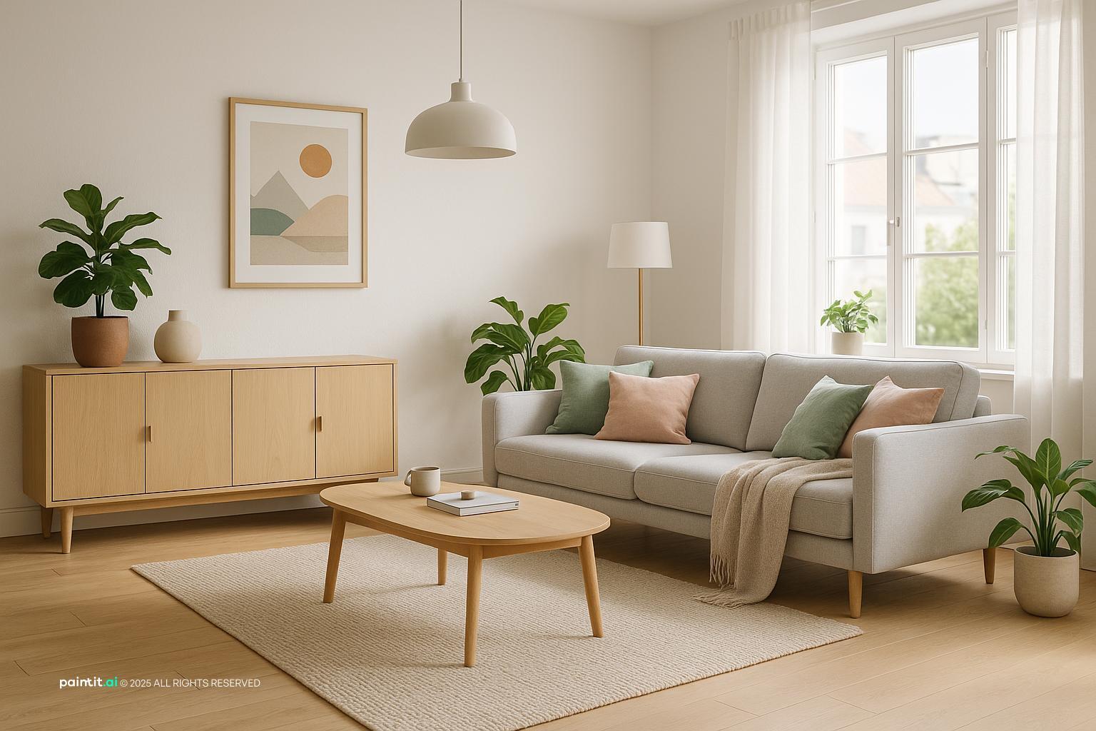 Stylish Scandinavian Living Room Design with white oak floors.