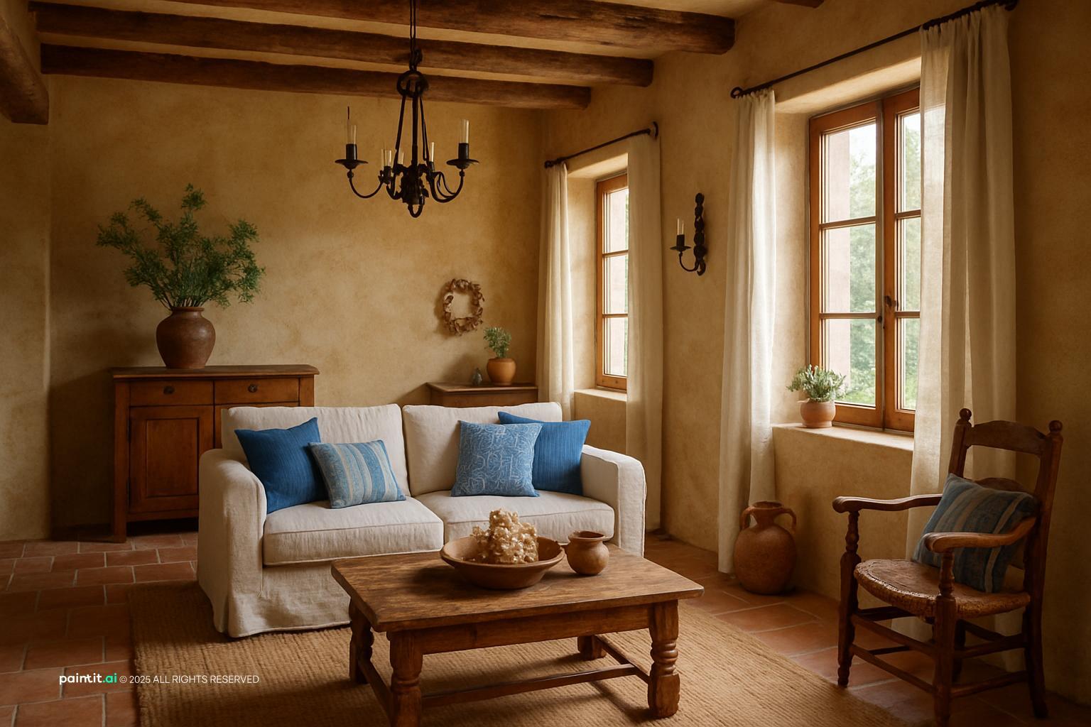 California Mission style interior design visual reference 6: terracotta flooring and arched openings