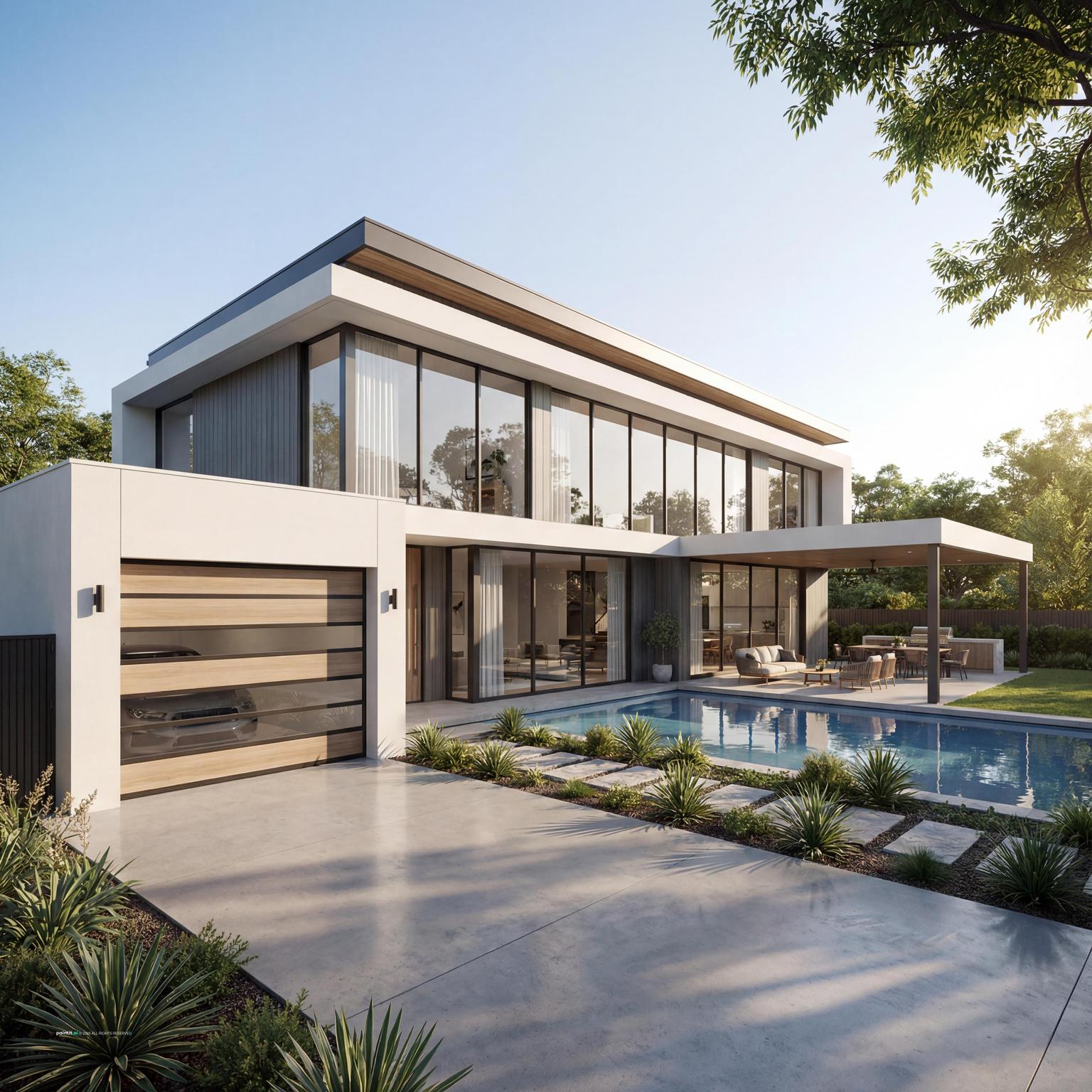 Stunning modern open-plan barndominium living room design, showcasing spacious interiors, natural light, and contemporary rustic style.