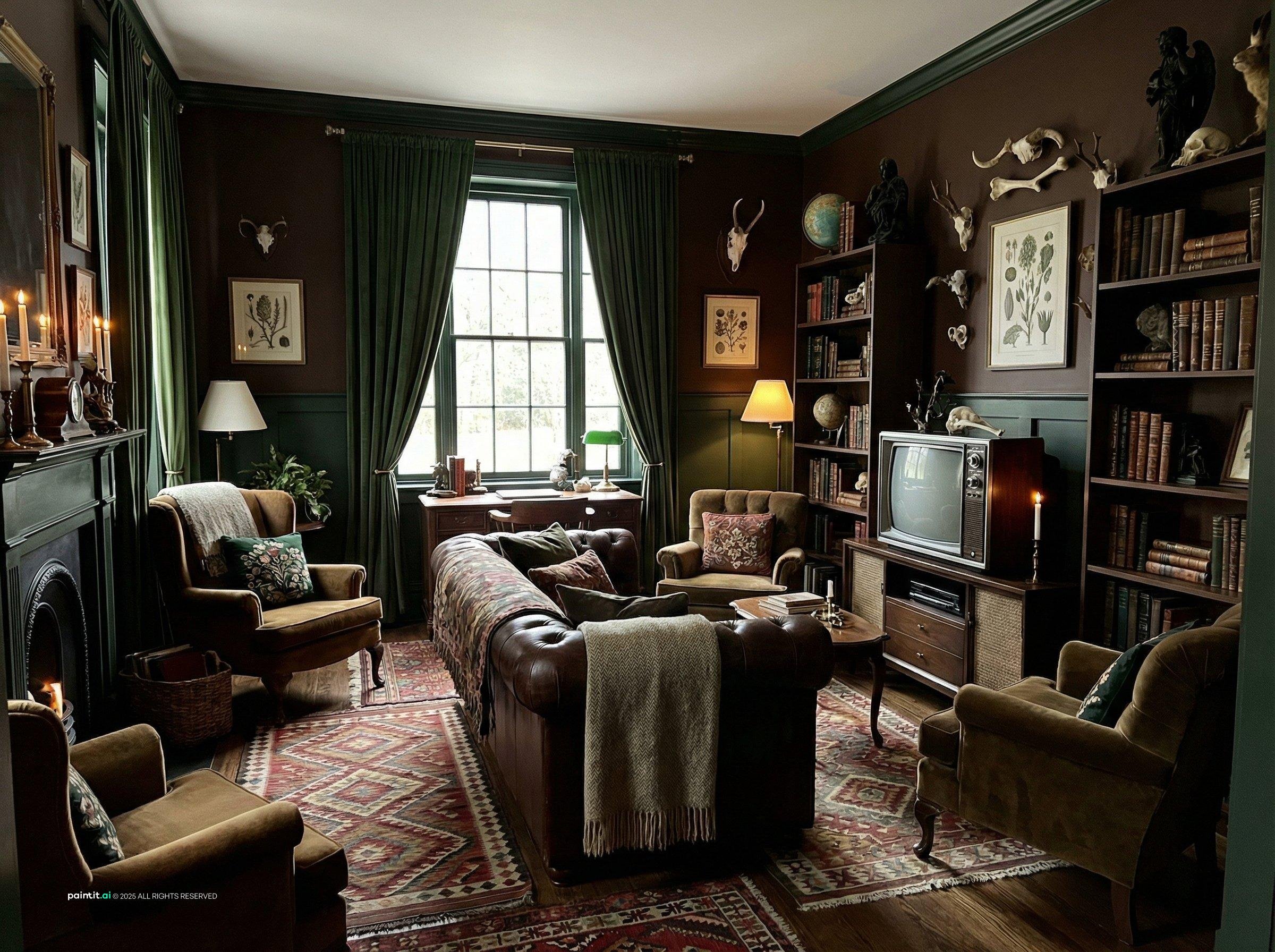 Victorian Dark Green Living Room: Elegant Decor Ideas | Paintit.ai - 3
