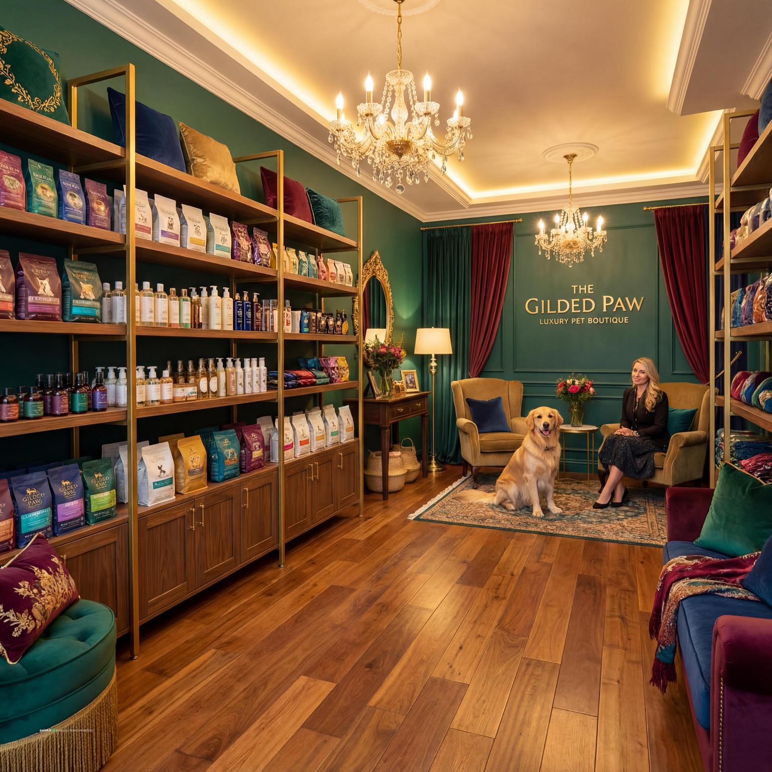 Pet Shop with styled shelving and layered decor