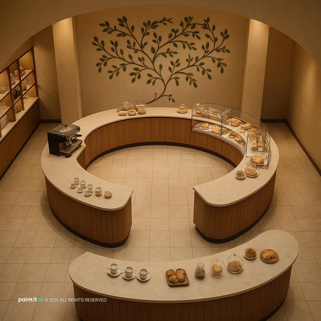 Circular retail display counter for small gift shop