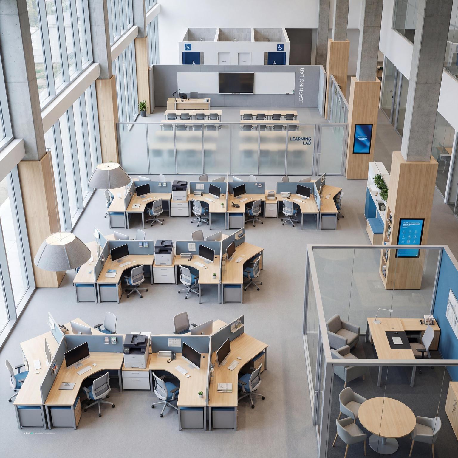 Functional office layout with staff workstations