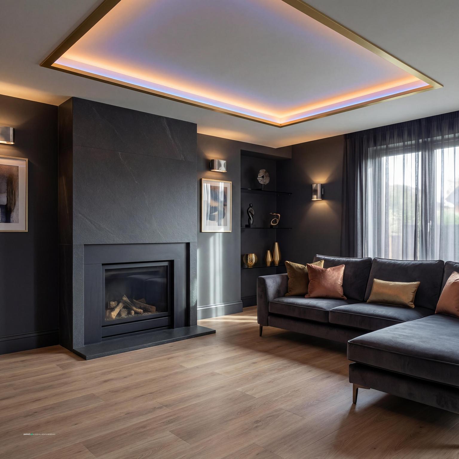 Luxury modern 1980s living room design showcasing bold forms, sleek lacquered furniture, and gleaming metallic finishes typical of the era.