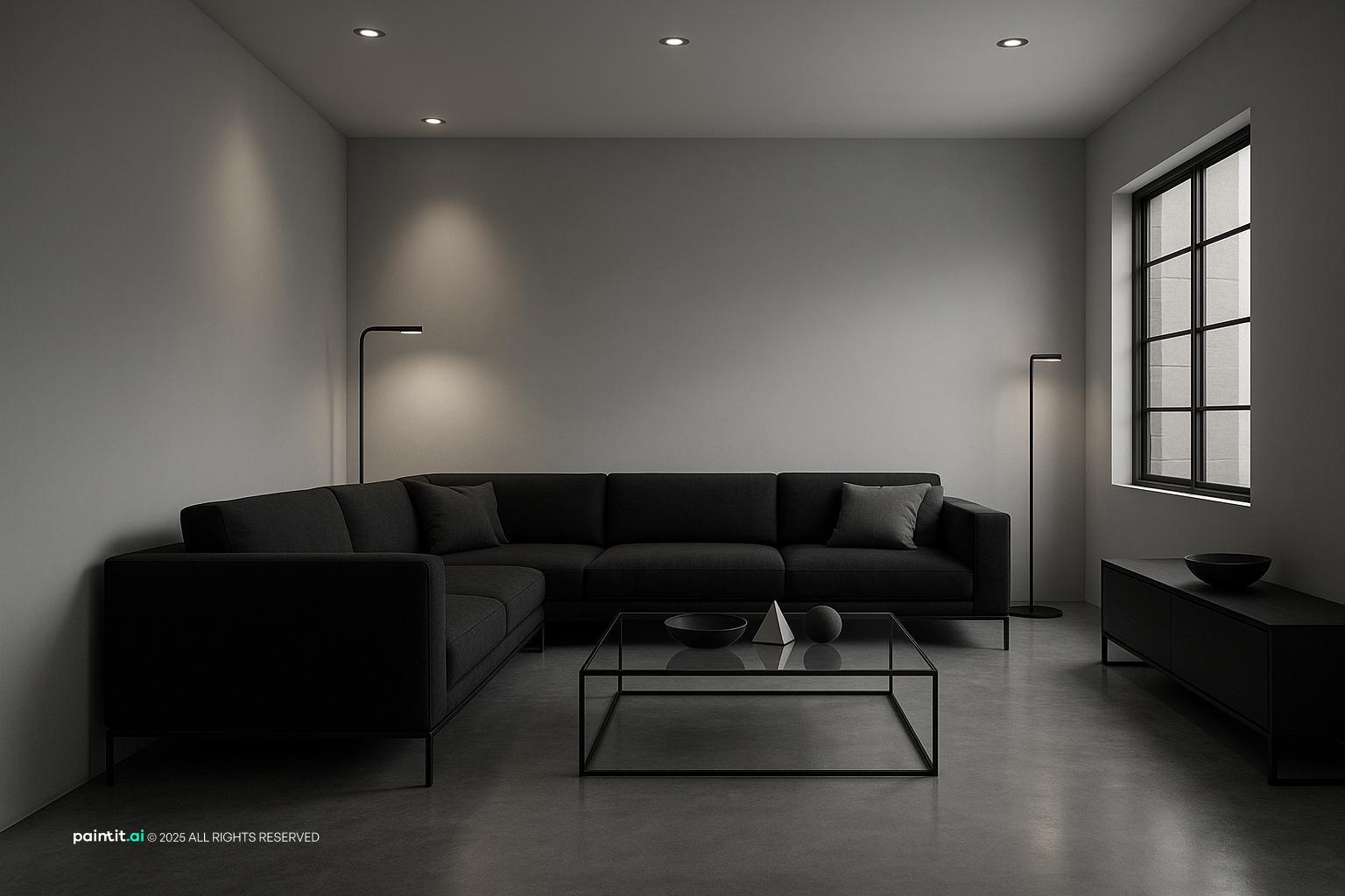 White Living Room With Black Trim - Elegant Interiors | Paintit.ai - 15