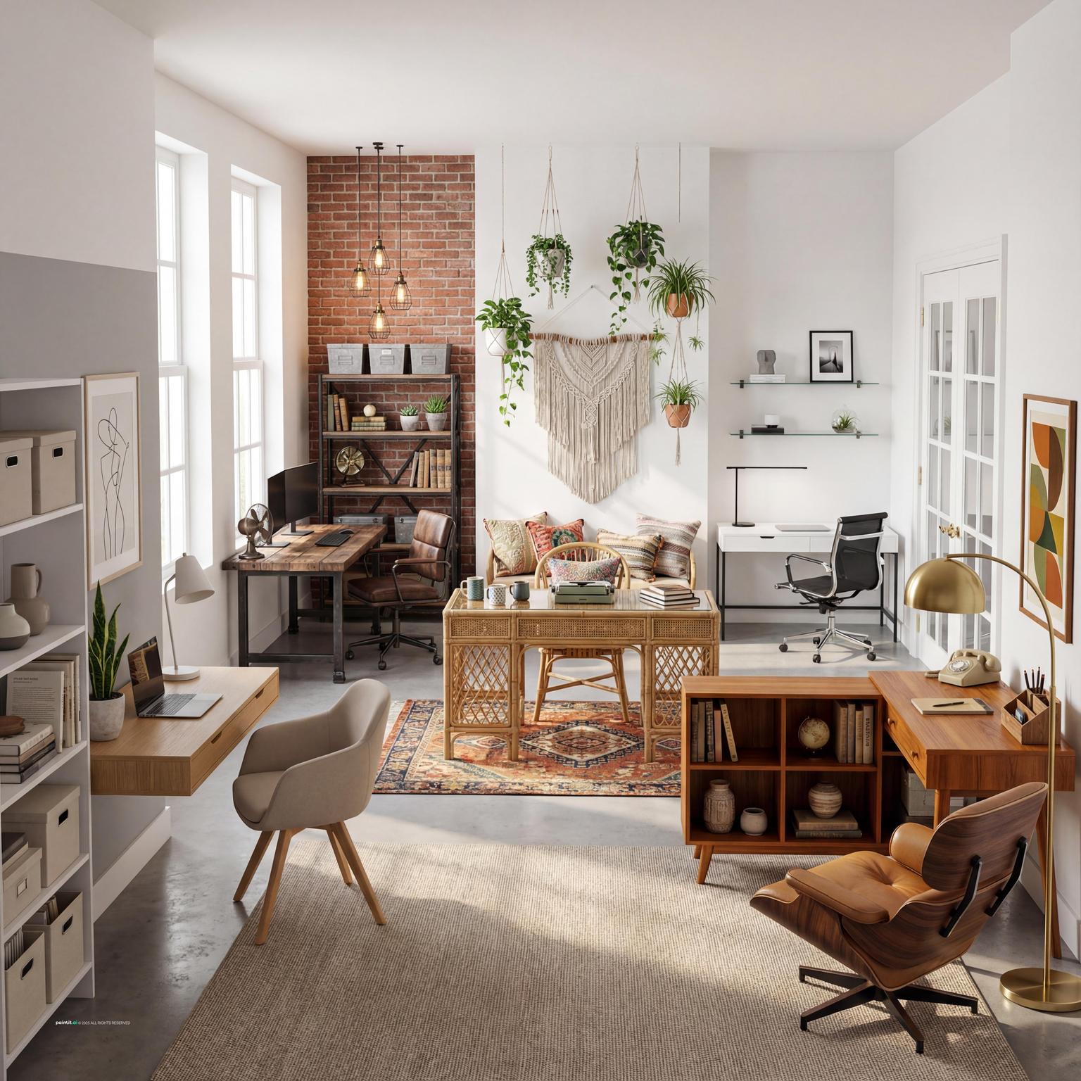 Shared home office with multiple work zones