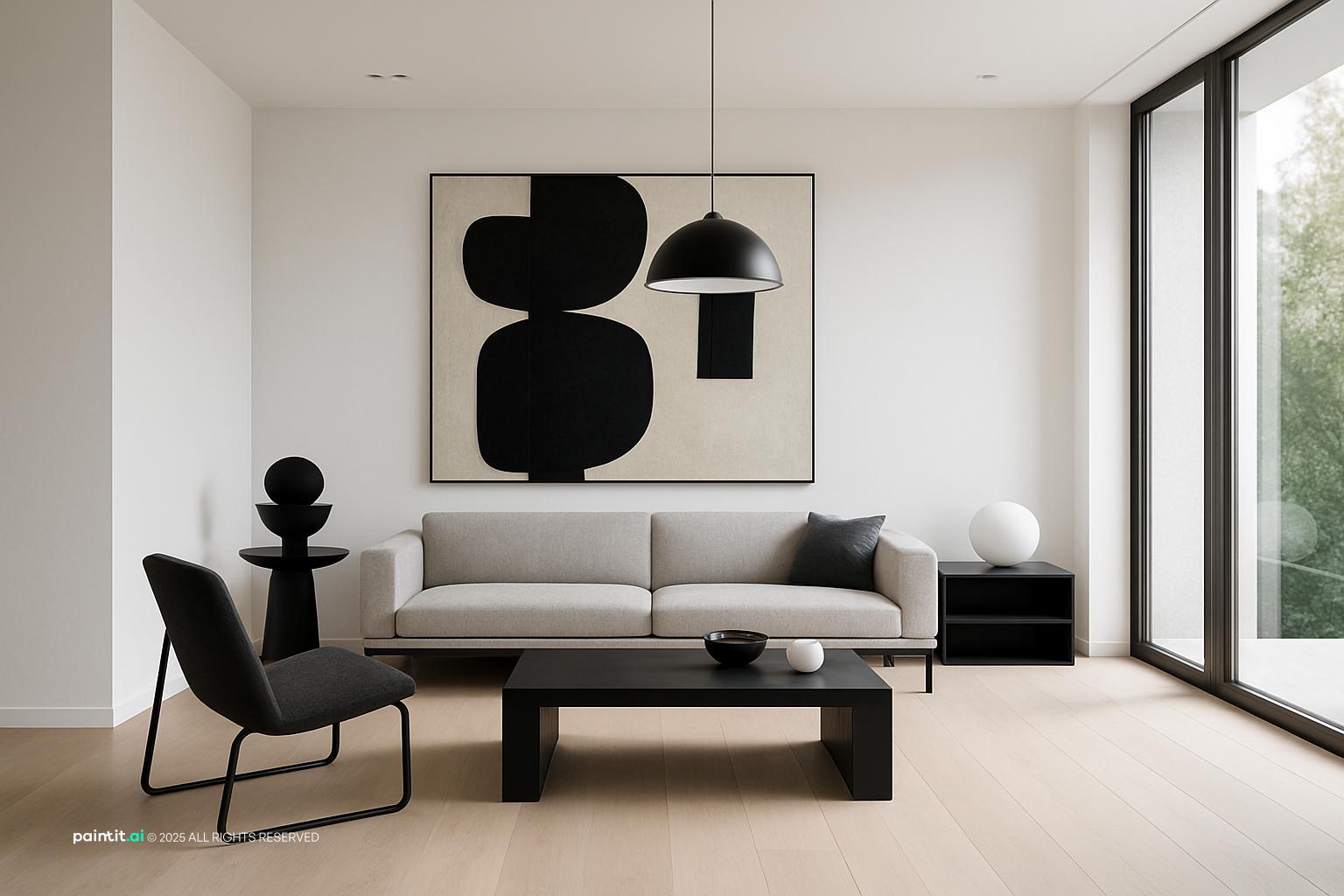 White Floors Living Room Design with clean lines and floor to ceiling windows and a calm living room atmosphere.