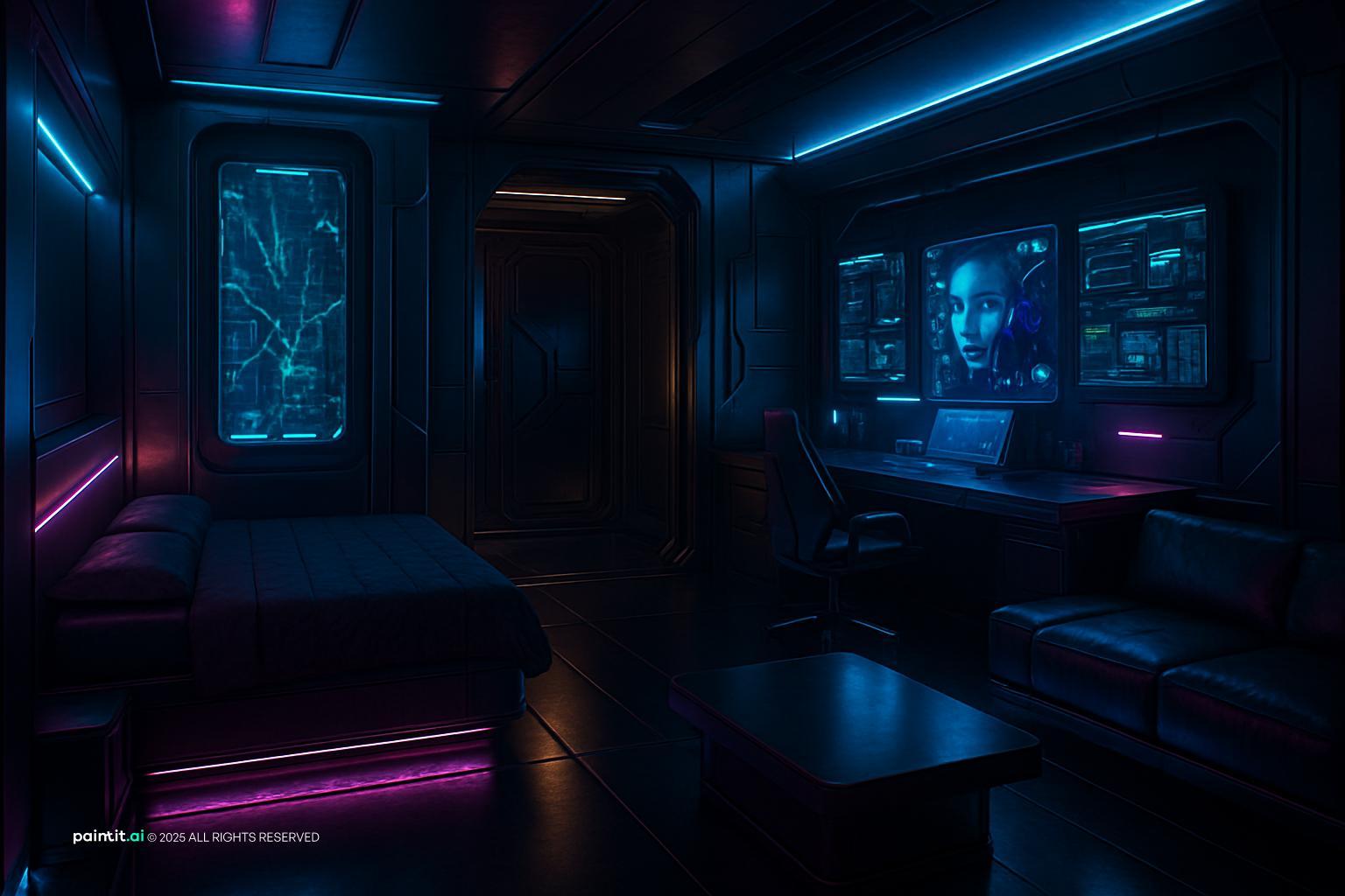 Futuristic Style Room with Neon Lighting for Futuristic Style Interior Design