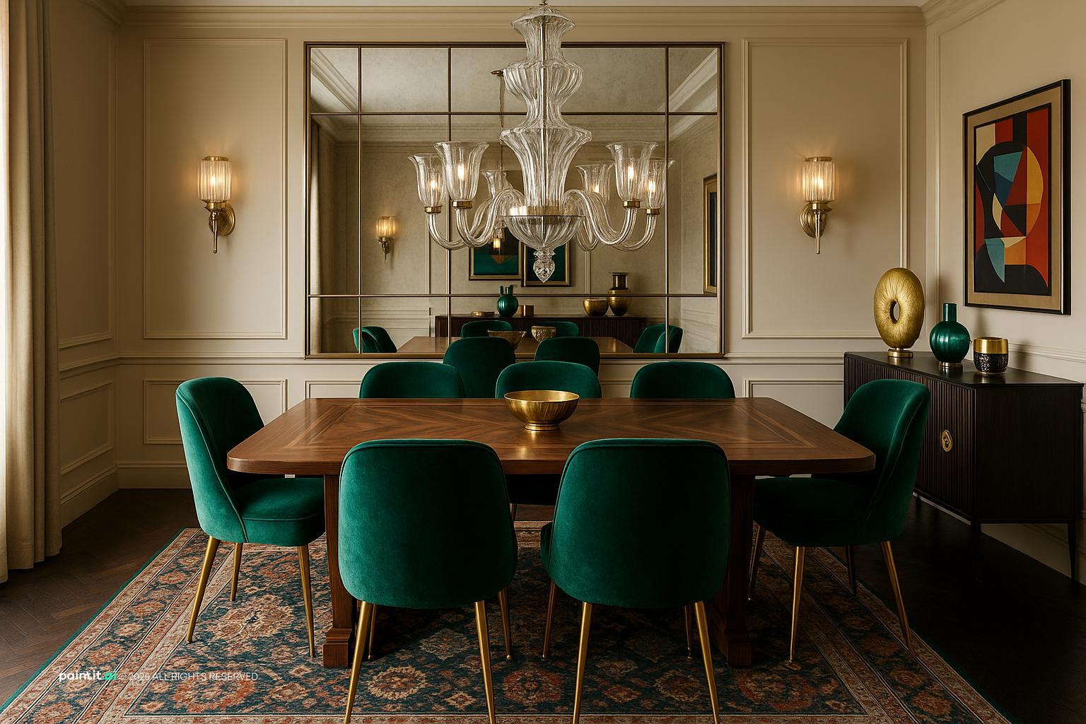 1930s Art Deco Dining Room with Layered Textiles for 1930s Interior Design Style