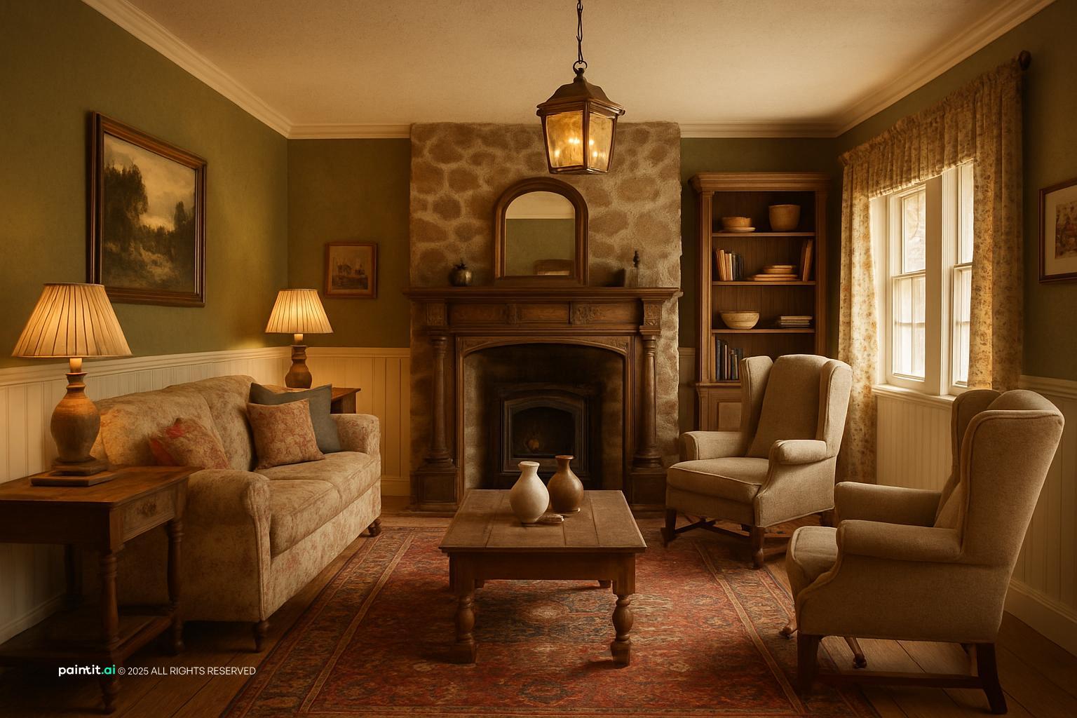 Farmhouse Sage Green Living Room - Design Ideas | Paintit.ai - 14