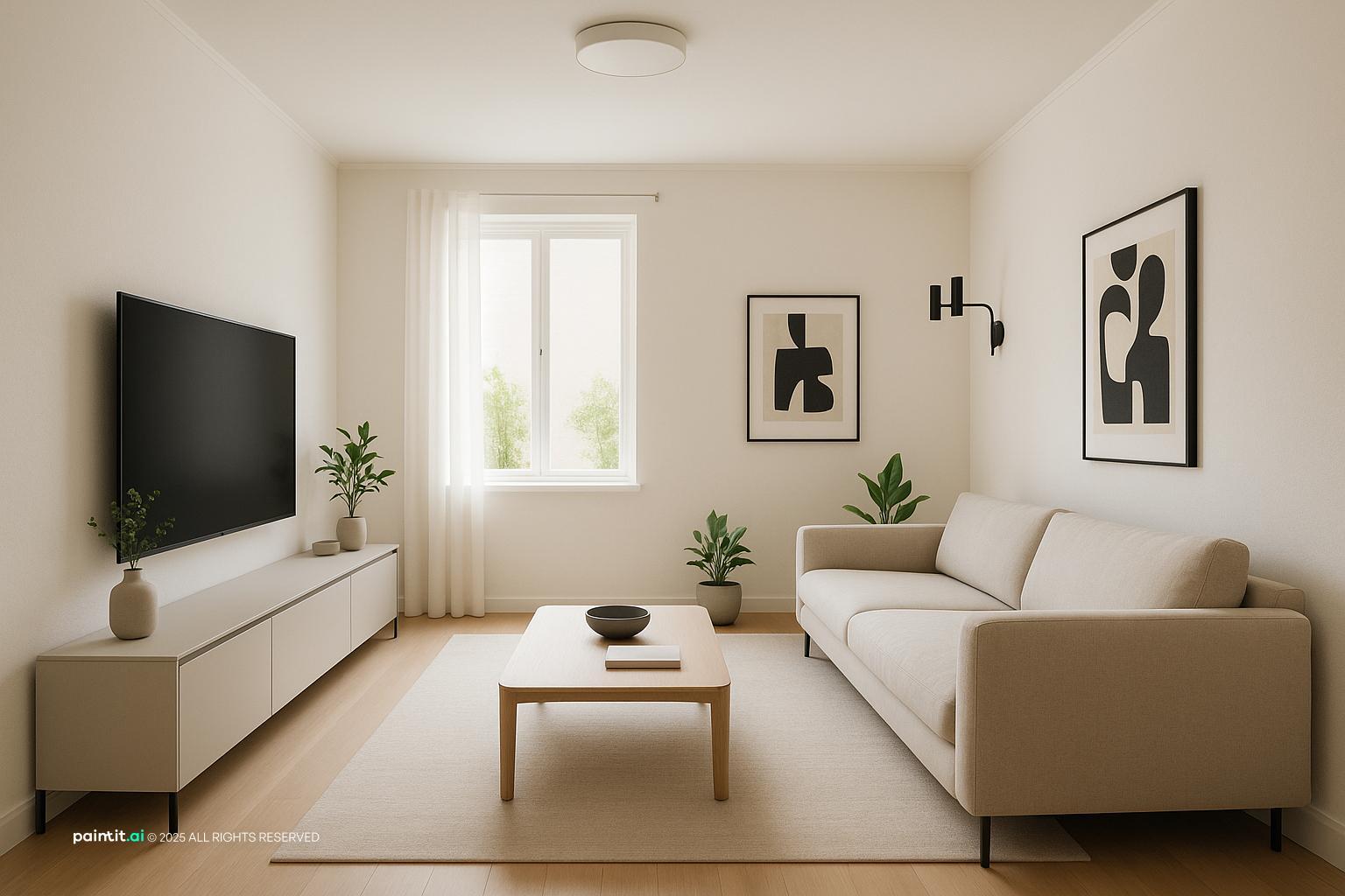 Sleek Modern Living Room Design showing TV wall focus, clear furniture layout, compact proportions for Small Living Room Layout With Tv.