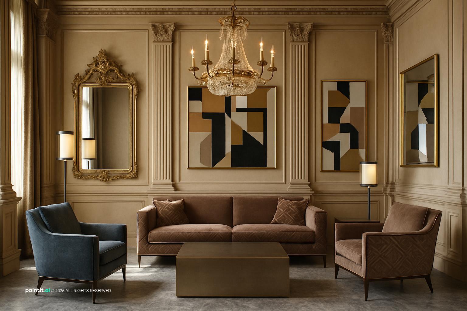 Worldly Gray Living Room: Sophisticated Interior Design | Paintit.ai - 18