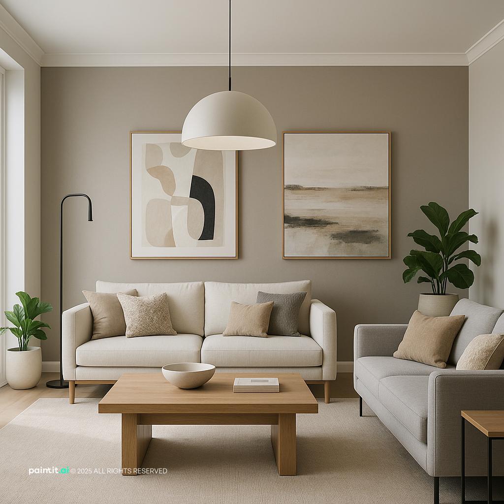 Modern Living Room Redesign Inspiration with a 70s inspired aesthetic.