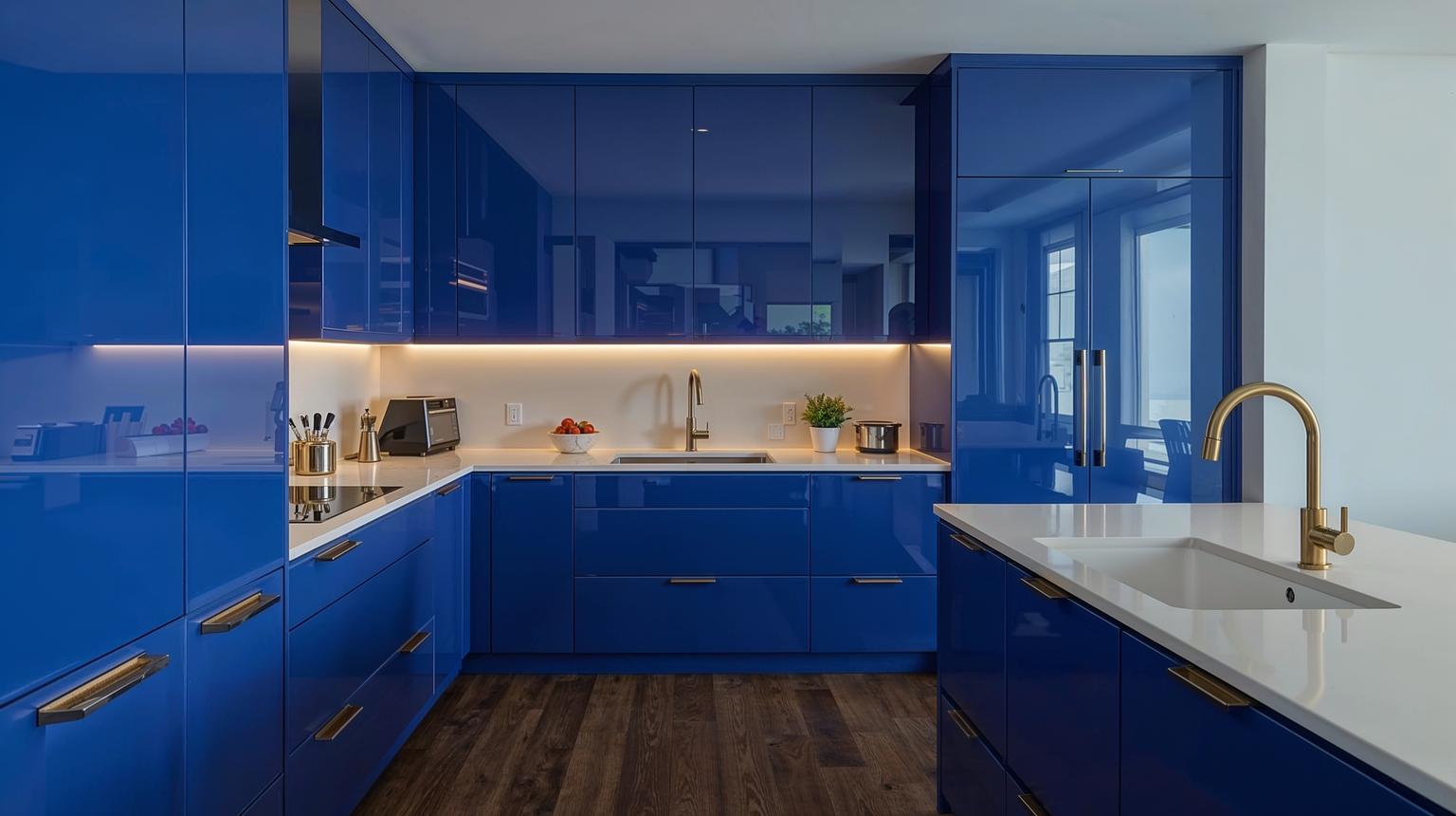 Glossy Royal Blue Cabinets for a Modern Look