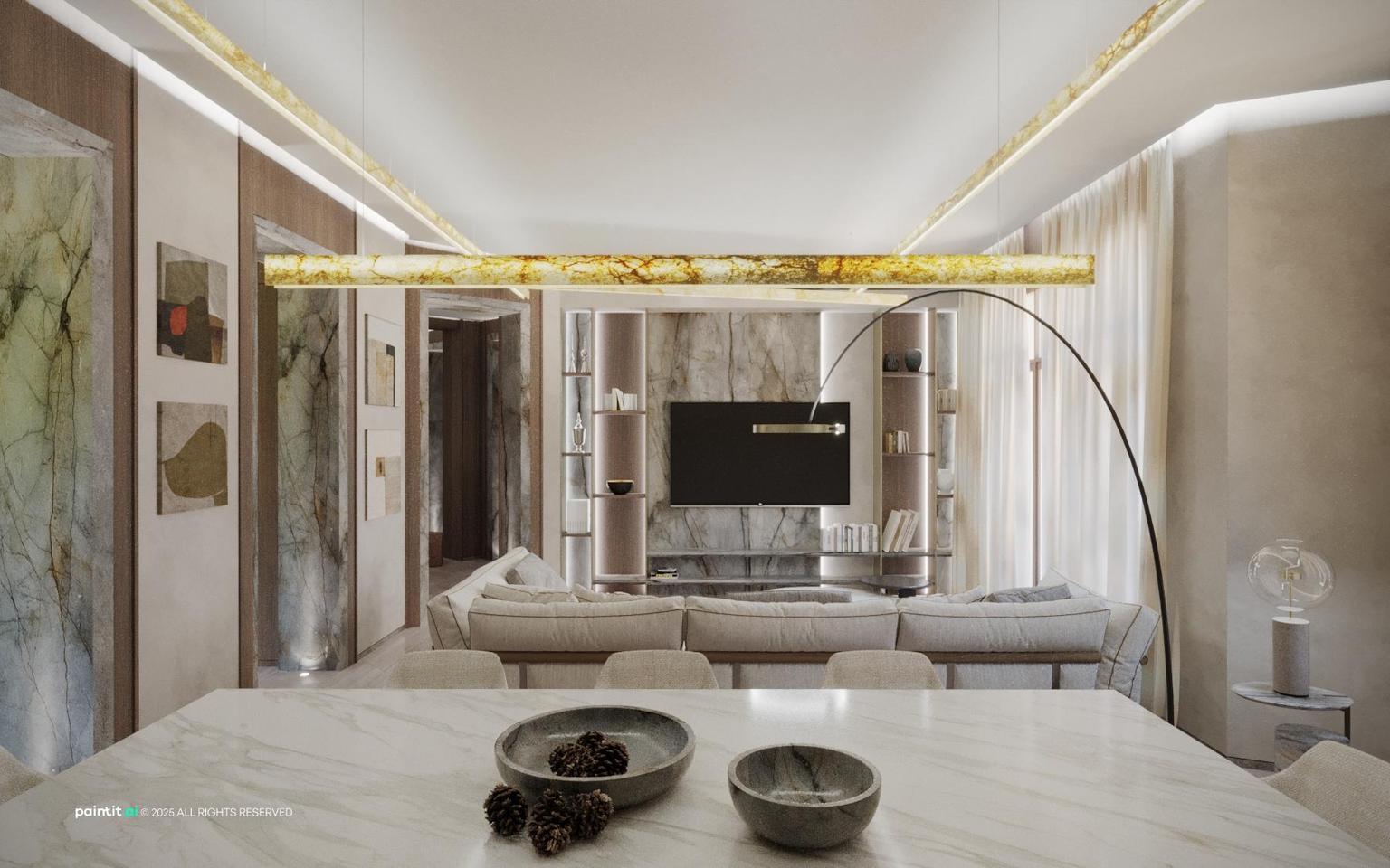 White Marble Living Room - Elegant Design Concepts | Paintit.ai - 8