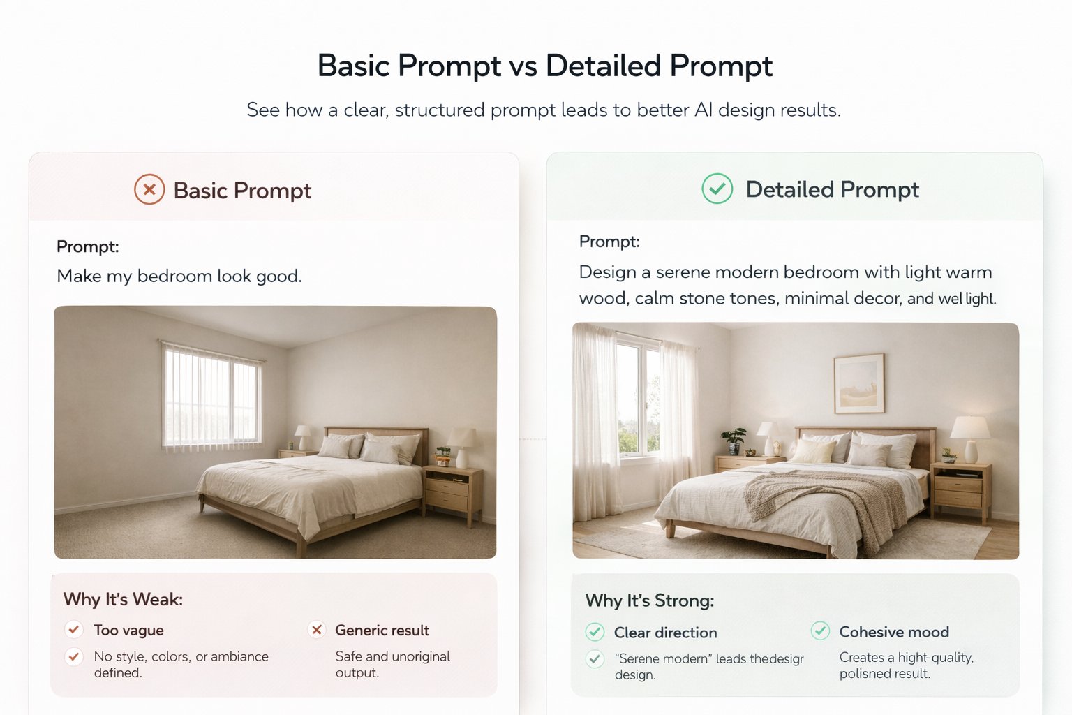Comparison of weak and strong AI design prompting approaches