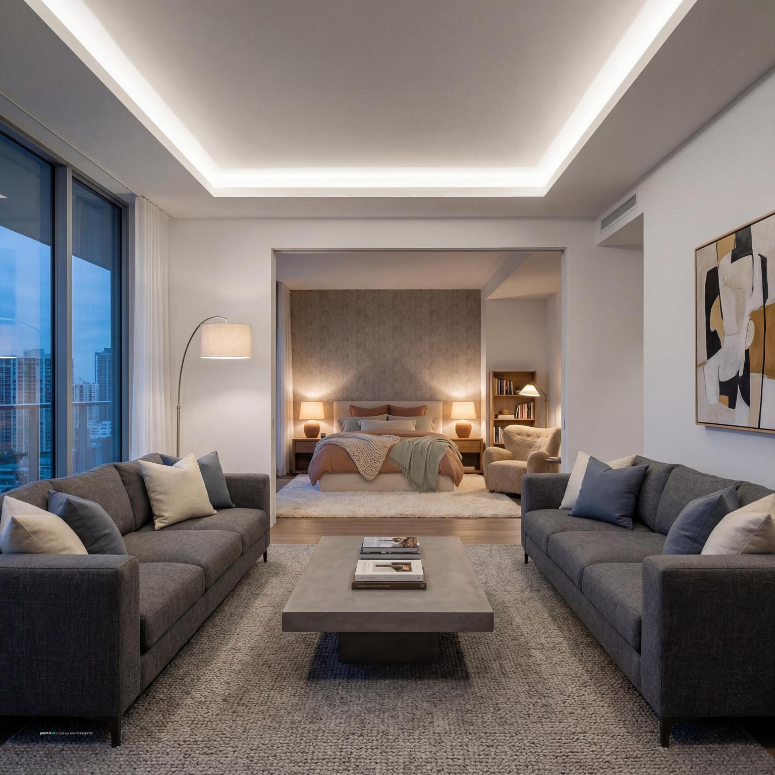 Modern Living Room and Cozy Bedroom Design, transcending any 'white trash living room' label.