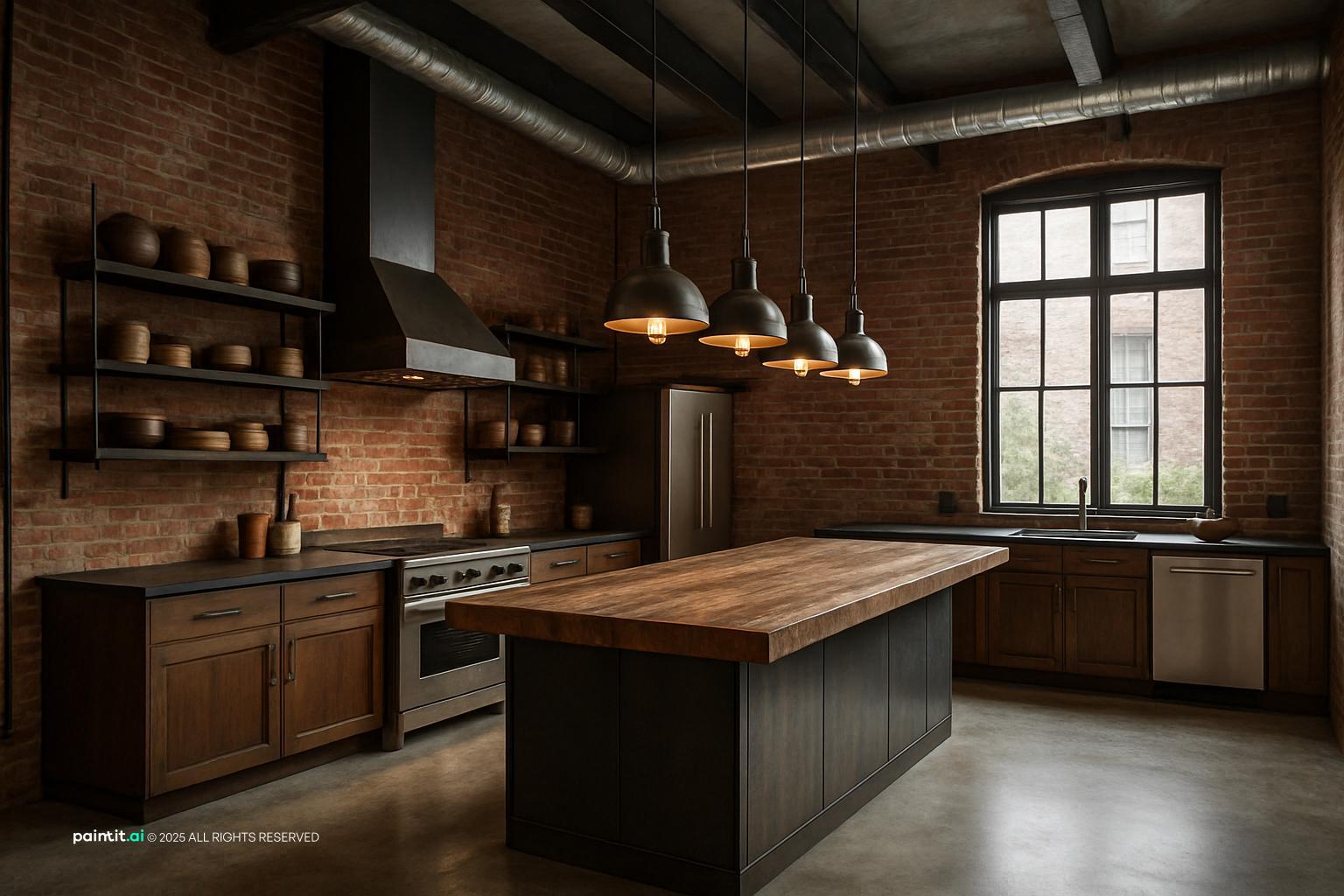 Kitchen with Exposed Brick 2 for New York Loft Style Interior Design