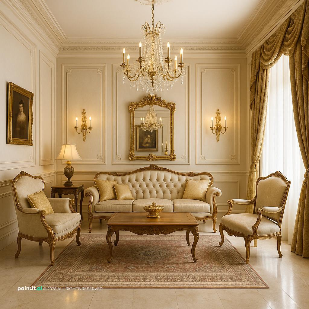 Tailored Neoclassical Gray Living Room with classic gray palette and layered living room decor.