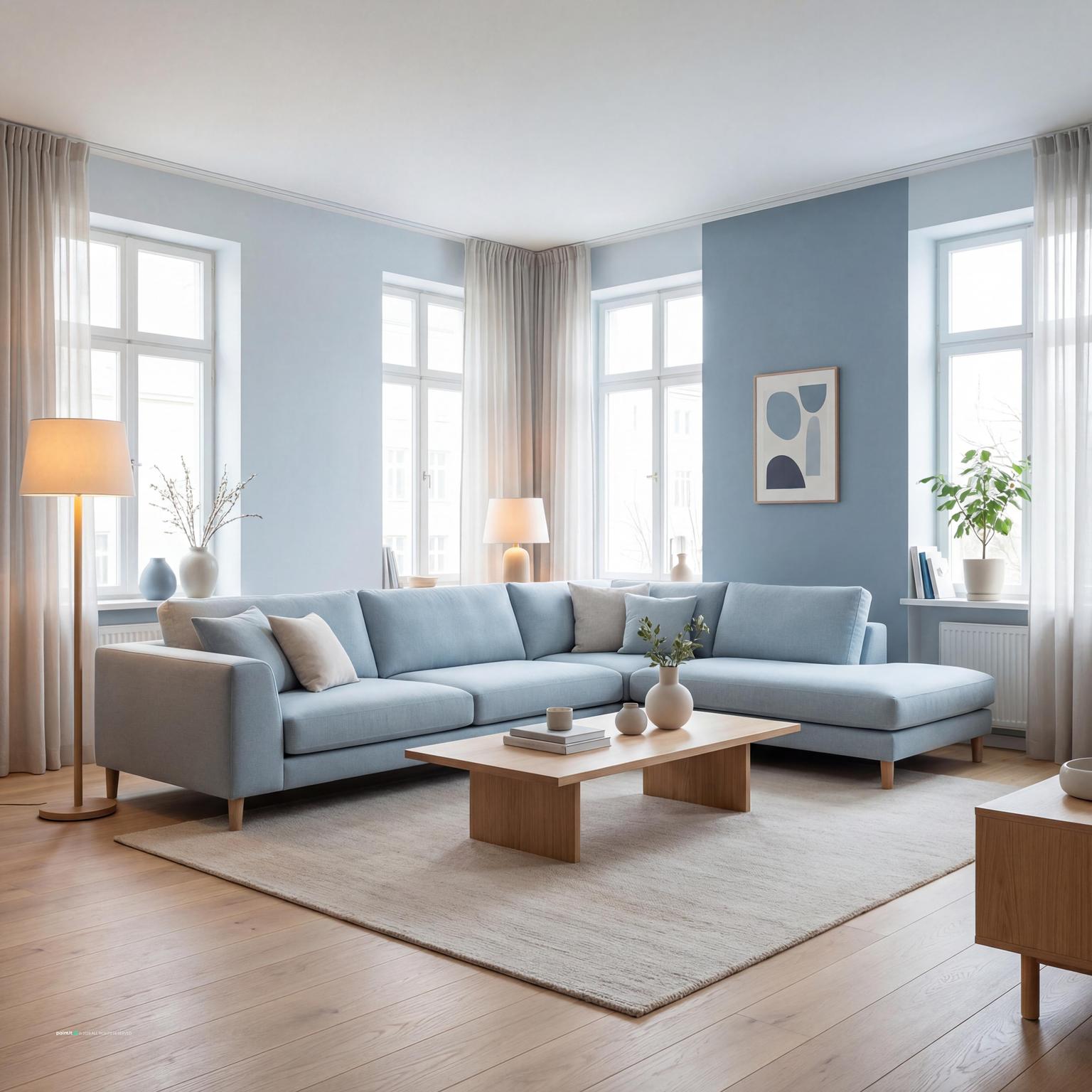 Tranquil modern beach house living room design, promoting relaxation with soft textures, natural light, and serene coastal ambiance.