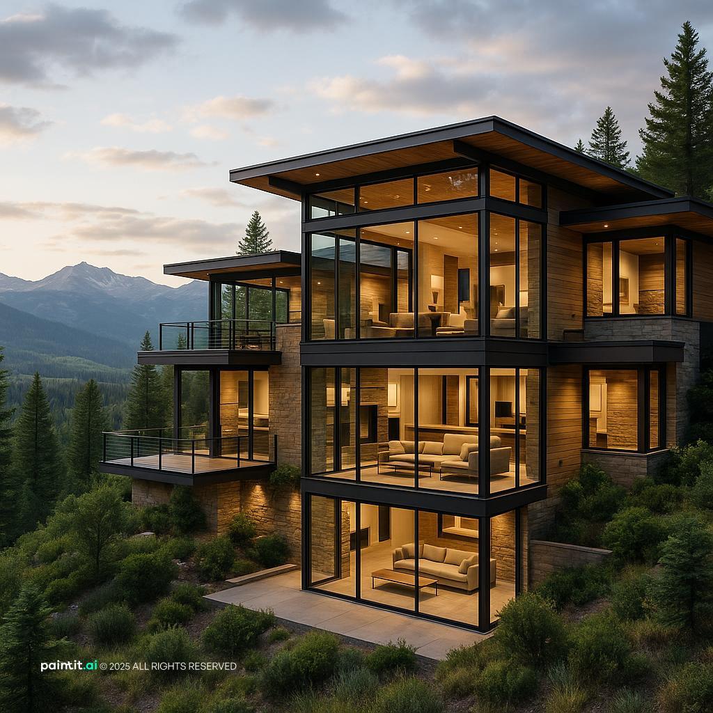 Mountain House Interior with plush seating and statement wall art