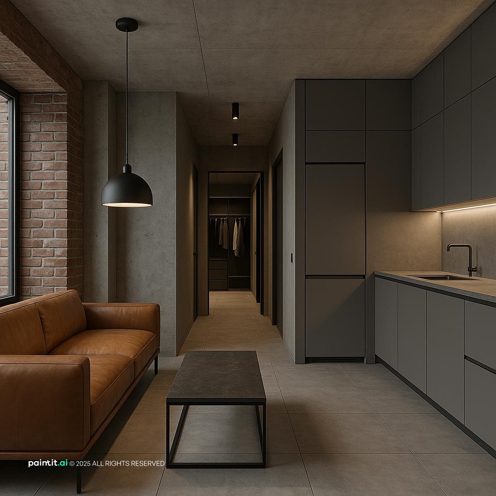 Stunning minimalist loft apartment design, maximizing vertical space and creating distinct zones for innovative long living room ideas.