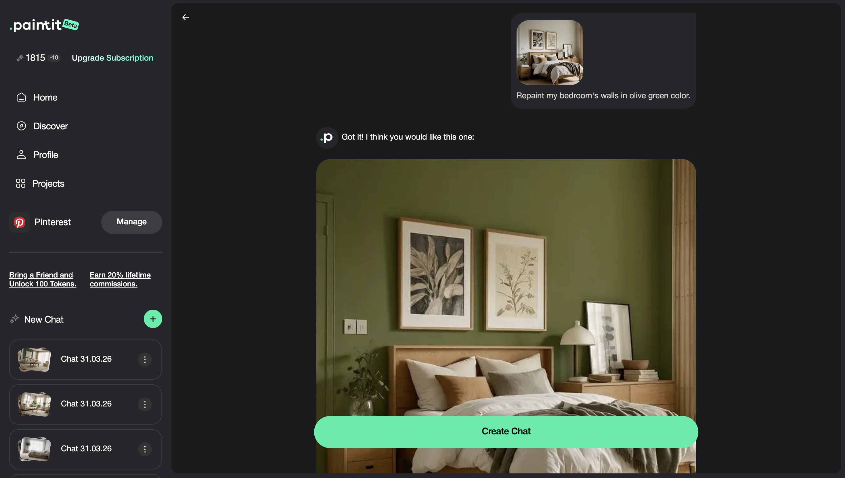 Several repaint options compared side by side for the same room