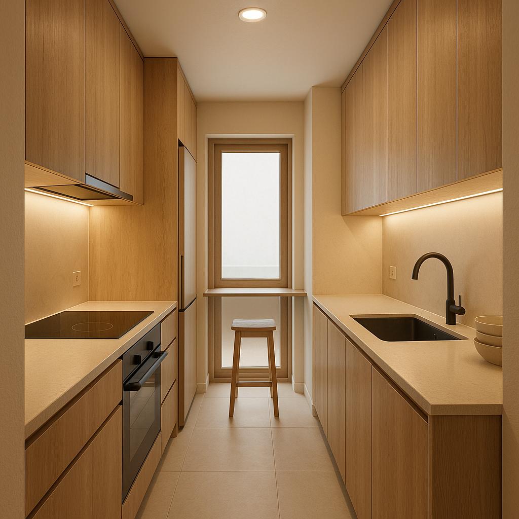 Compact galley kitchen with efficient storage