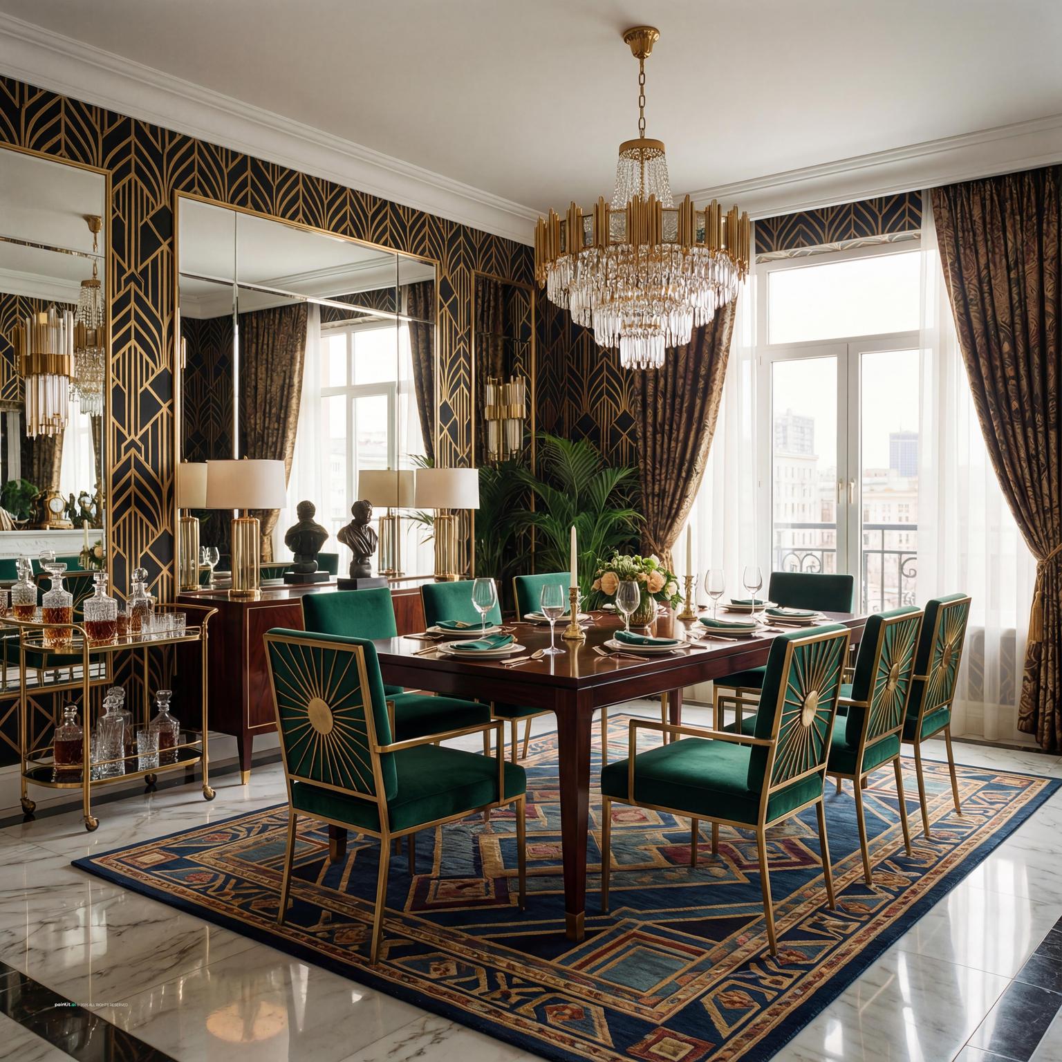 Glamorous Art Deco Dining Room with Brass Details for 1920 Interior Design Style