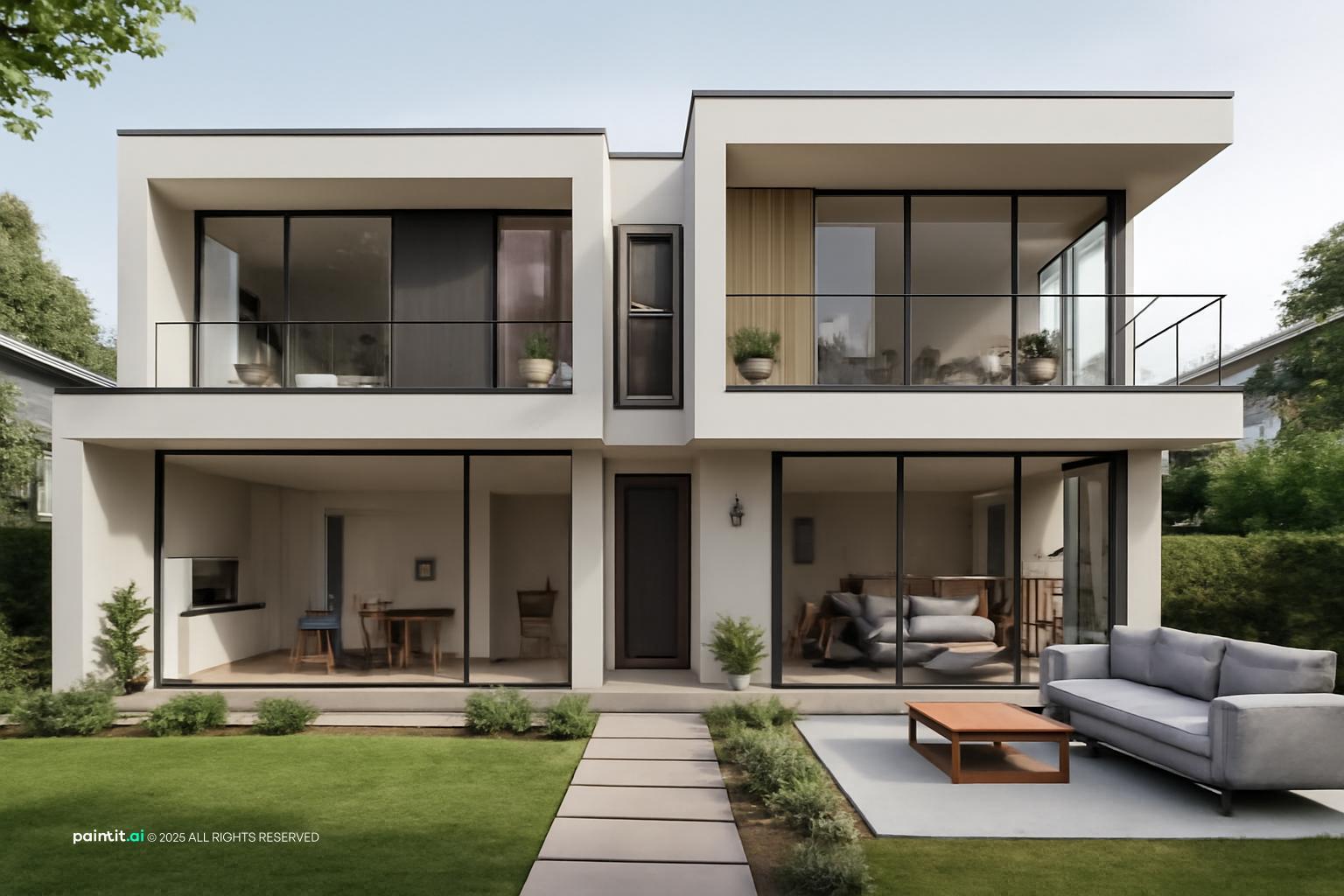 Stunning Duplex Bungalow Design for Modern Living showing work-from-home zone, clean-lined furniture, open layout for Home Office In Living Room Ideas.